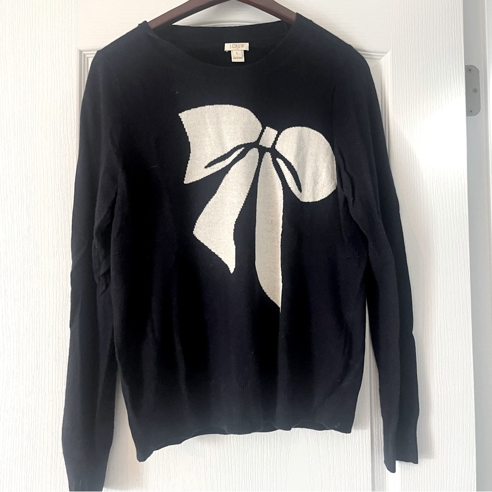 J.CREW FACTORY Bow Warmspun Intarsia Knit Sweater size Large